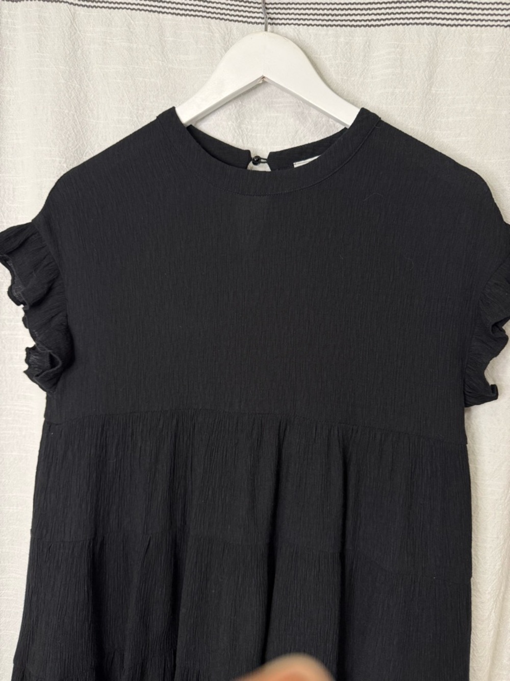 Aura Black Ruffle Sleeve Tiered Mini Dress sz S - Picture 3 of 9